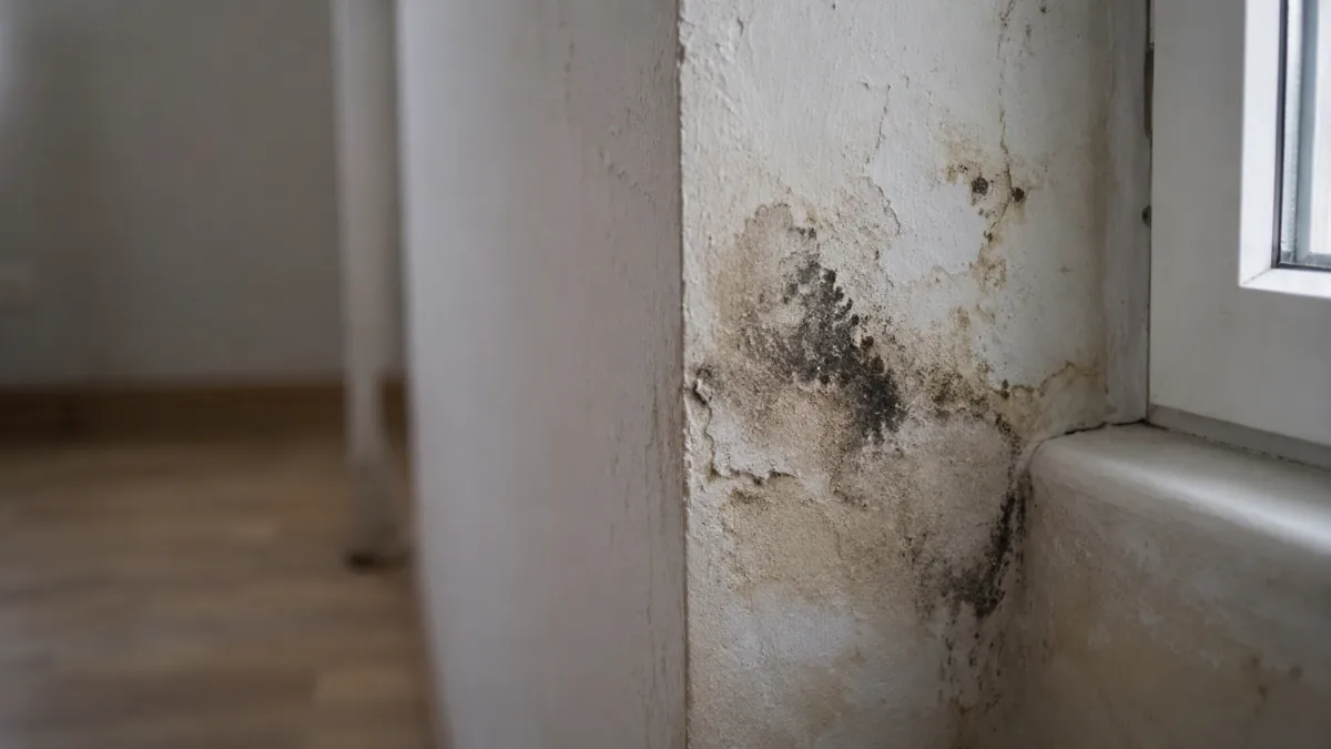 Pared con manchas de humedad y moho antes de tratarla