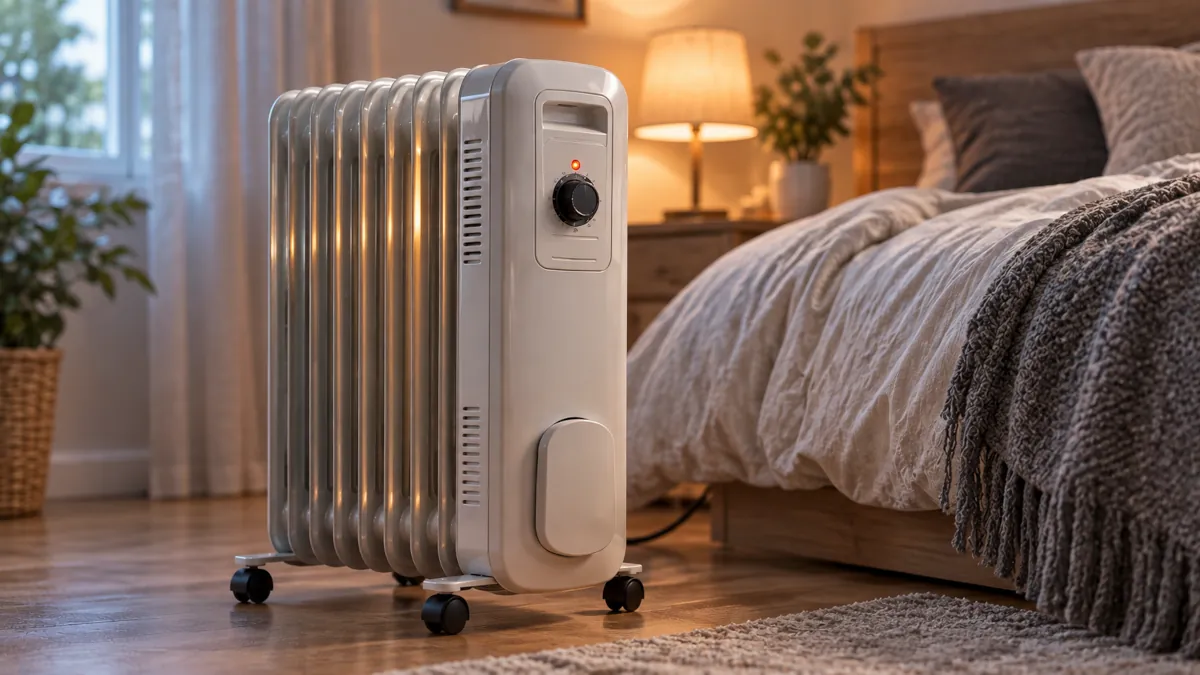 Radiador de aceite eléctrico funcionando en una habitación