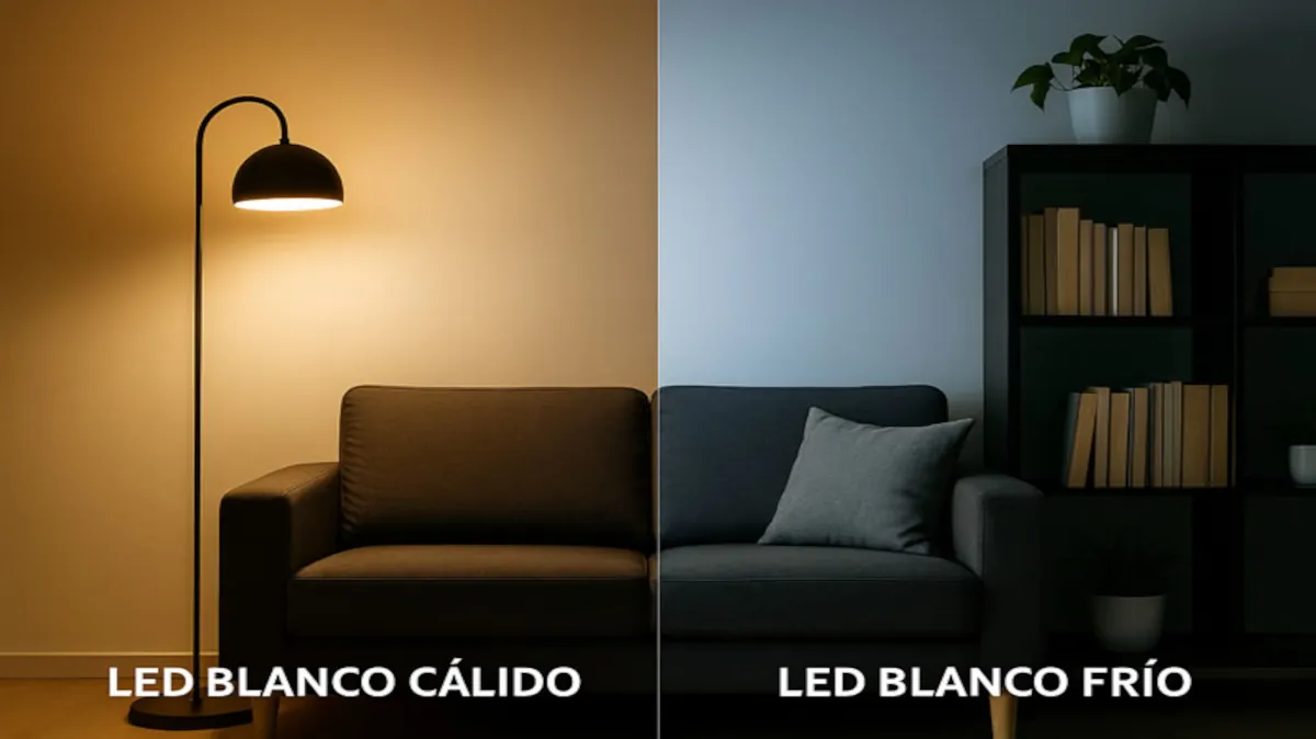 Comparativa entre luz LED blanca cálida y blanca fría en el mismo ambiente