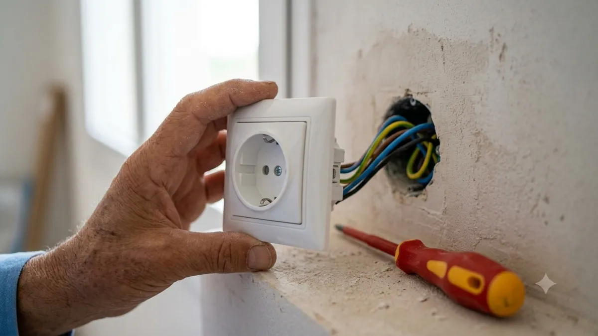 Electricista cambiando un enchufe en una vivienda de León