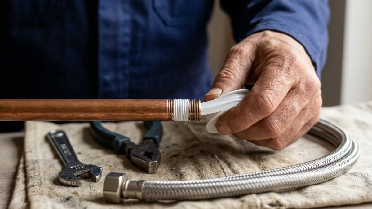 Fontanero reparando una fuga de agua en una tubería