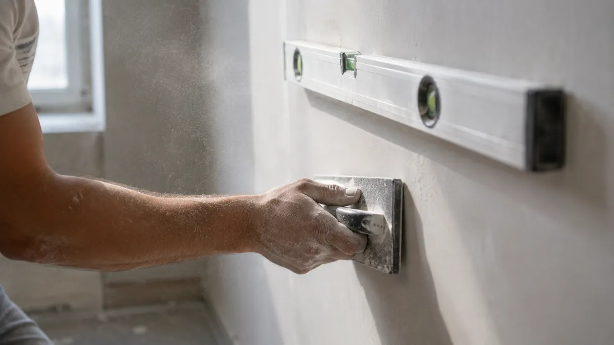 Lijado de una pared nivelada con Aguaplast