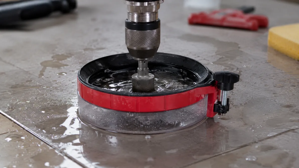 Comparativa entre perforación en seco y con agua sobre gres porcelánico